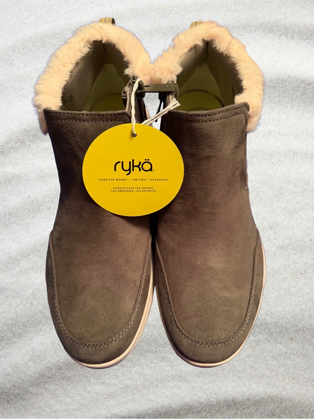 Ryka Women's Gray Suede Slip-On Fur-Trim Ankle boots